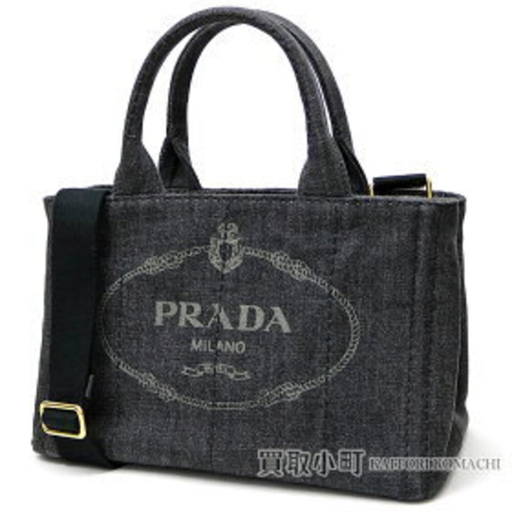 Prada Denim Tote Bag Silkscreen Printed Triangle Logo Shoulder Handbag Canapa